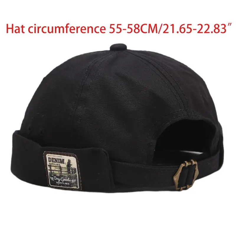 

Unisex Vintage Rolled Cuff Brimless Beanie Hat Embroidery Letters Logo Patch Hip Hop Solid Color Landlord Sailor Cap