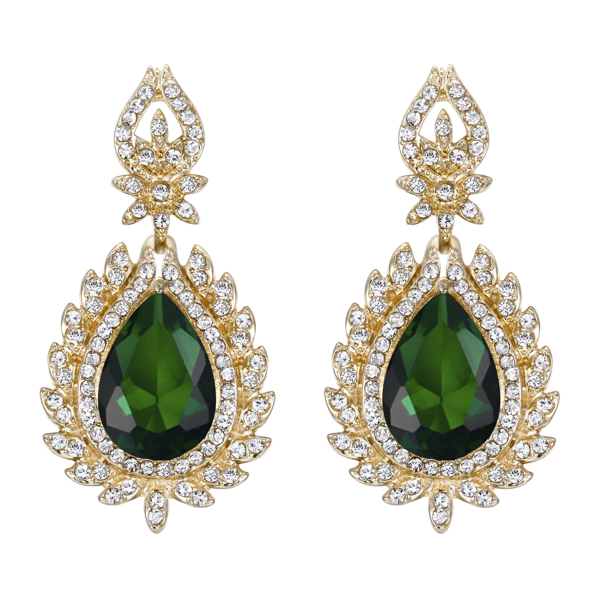 

Tuliper Luxury Halo Drop Earrings For Women Bridal Party Jewelry Gift Green Crystal Zircon Gold Red Carpet Dress Kpop Fashion