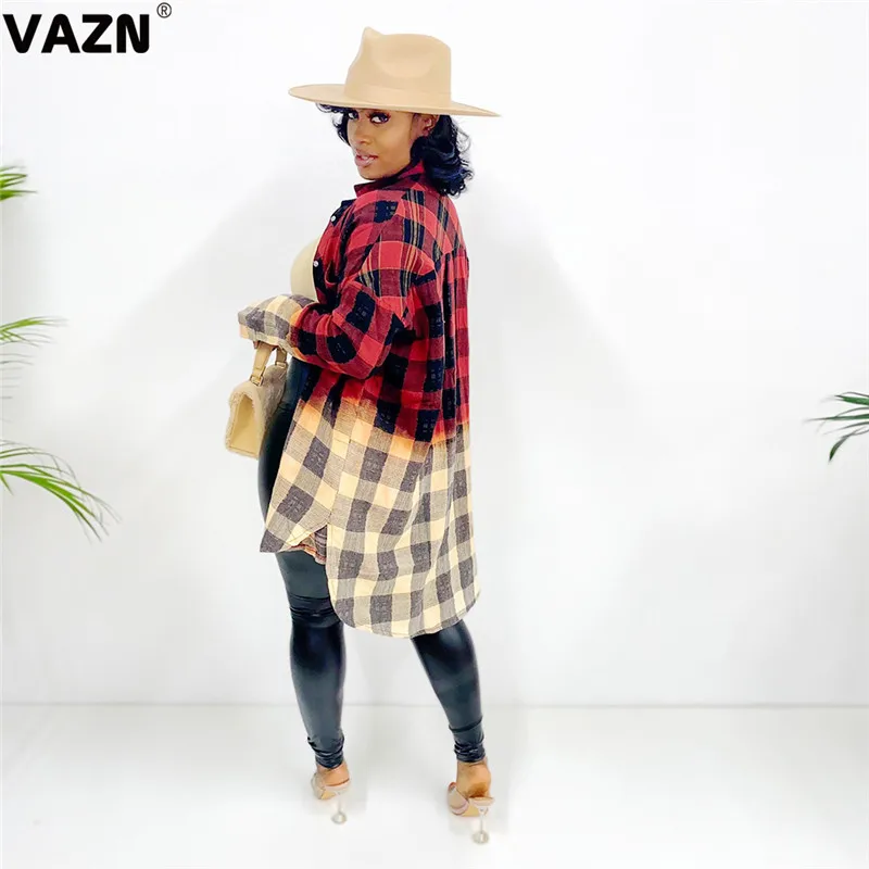 

VAZN 2020 Autumn High-end Classic Plaid Patchwork Young Daily Simple Designer Full Sleeve Women Slim X-Long Outwears