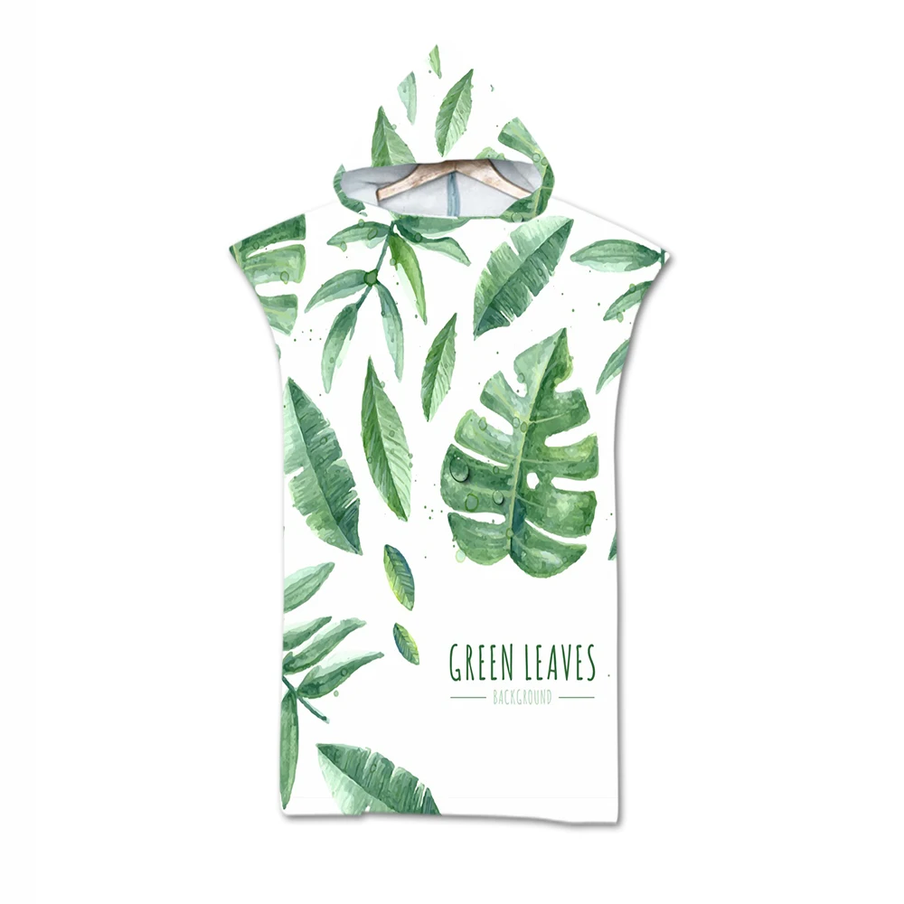 

New Digital Printing Leaf Beach Towel Adult Microfiber Dressing Robe Hooded Bath Towel Swimming Surfing Beachwear