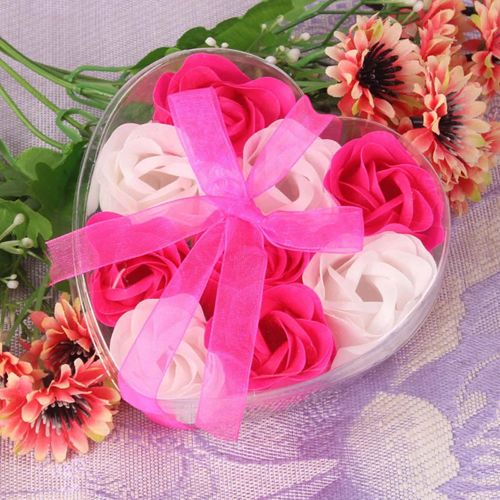 

9Pcs Bundles/Pack Scented Rose Petal Bath Body Soap Flowers Wedding Party Gift Faux box flower soap Home bathroom Decor
