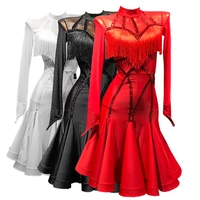latin dance performance dress for women long sleeve black red chacha samba tango ballroom dance competition dresses