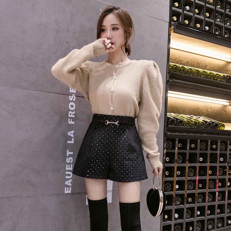 

High Waist Shorts Women Plus Size Sequin Shorts Women Wide Leg Booty Short Trouser Plus Size Fall Spring Zipper Shorts Plus Size