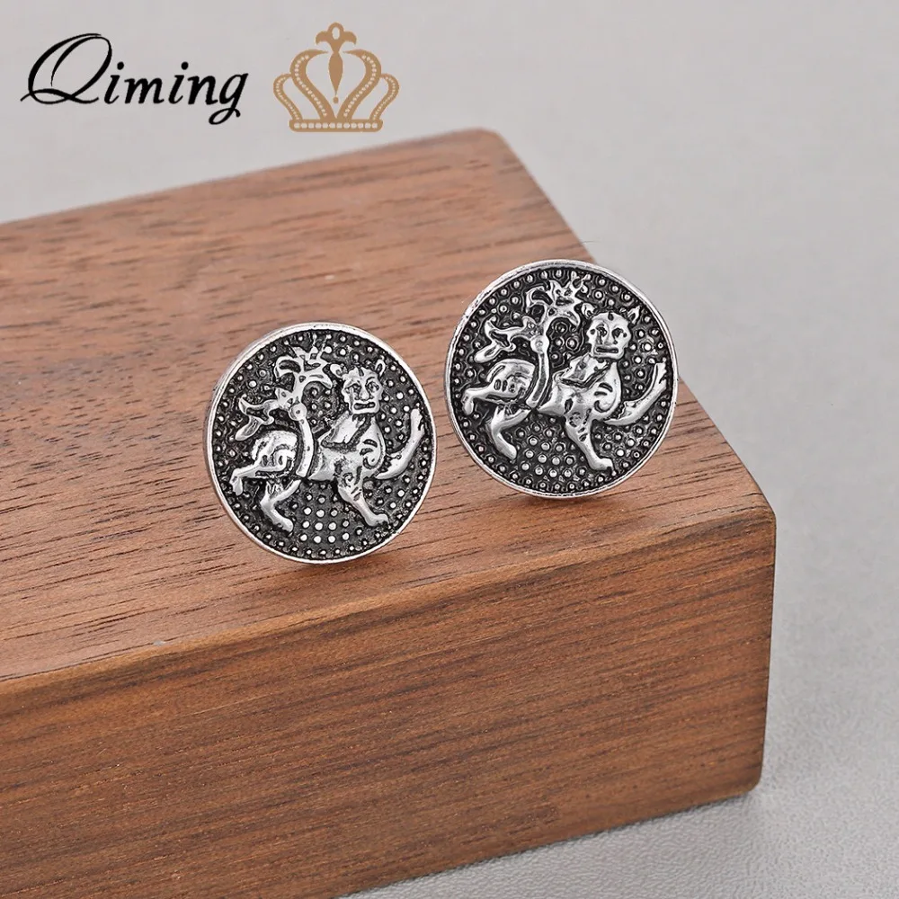 QIMING славянские тигровые серьги с изображением Льва для женщин круглые