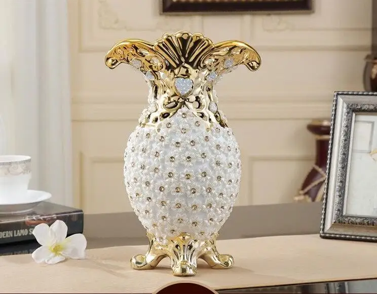 

EUROPE LUXURY HIGH-GRADE DIAMOND RESIN VASE+ARTIFICIAL FLOWER ORNAMENT HOME DECORATION CRAFTS LIVINGROOM FLOWER POT FIGURINE ART