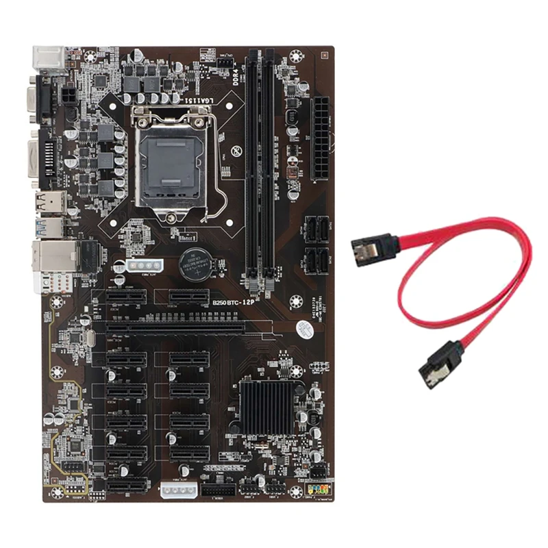 

Материнская плата B250 BTC для майнинга 12 PCIE, слоты для графических карт LGA 1151 2XDDR4 16 Гб ОЗУ USB3.0 SATA3.0 ETH, черная материнская плата