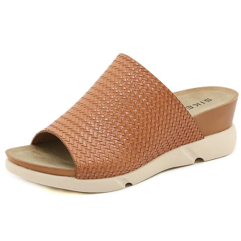 

Summer Outdoor Women's Wedges Slippers Slip-On Shoes Woman Weave Breathable Soft Platform Leather Sandals Platform Shoes q283