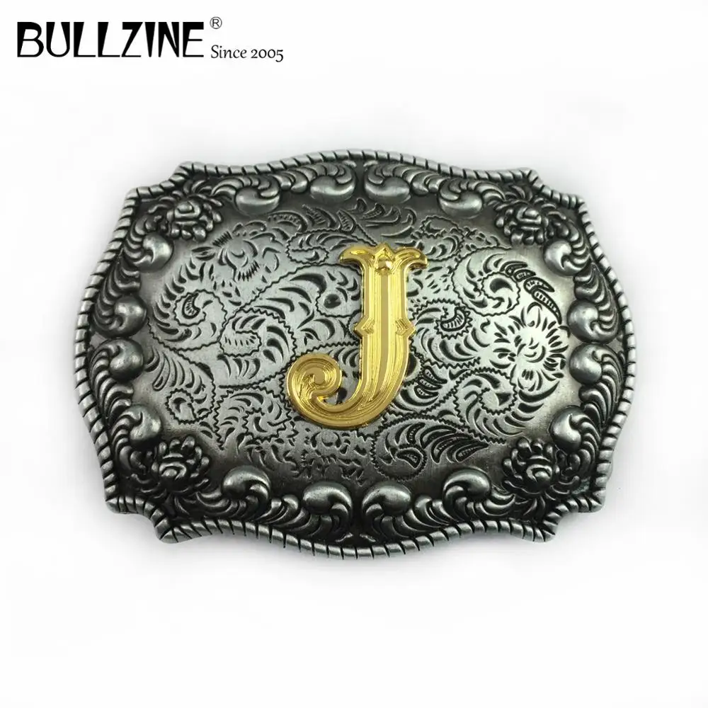 Пряжка для ремня Bullzine J в ковбойском ретро стиле с цветами западном Оловянным и