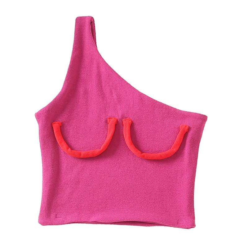 Женская майка на одно плечо сексуальная летняя розовая Укороченная рубашка без