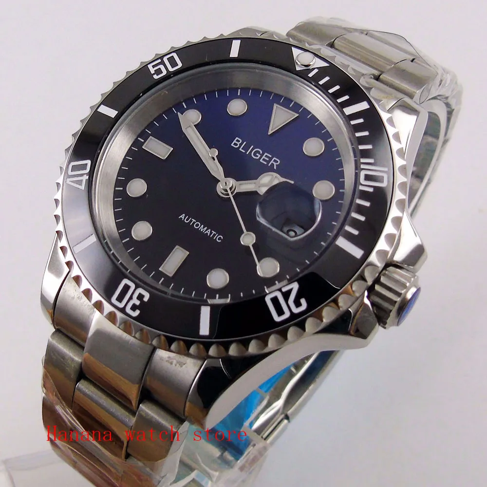 

Sapphire Crystal BLIGER 40MM Gradient Black Blue Date Dial Men's Watch Luminous Marks MIYOTA Automatic Movement Watch