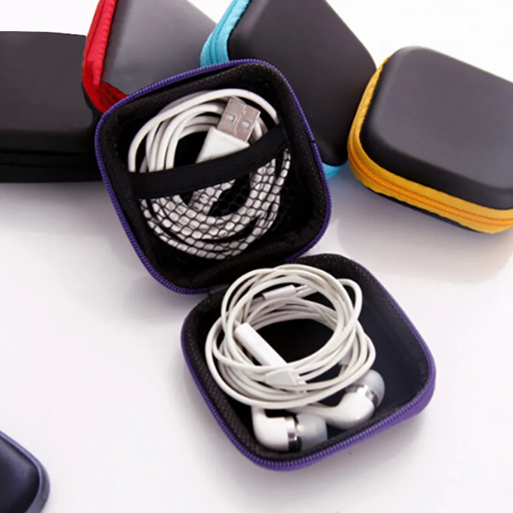 usb cable Storage Box Mini Zipper Hard Leather Earphone Bag Pouch gadget organizer storage bag | Дом и сад