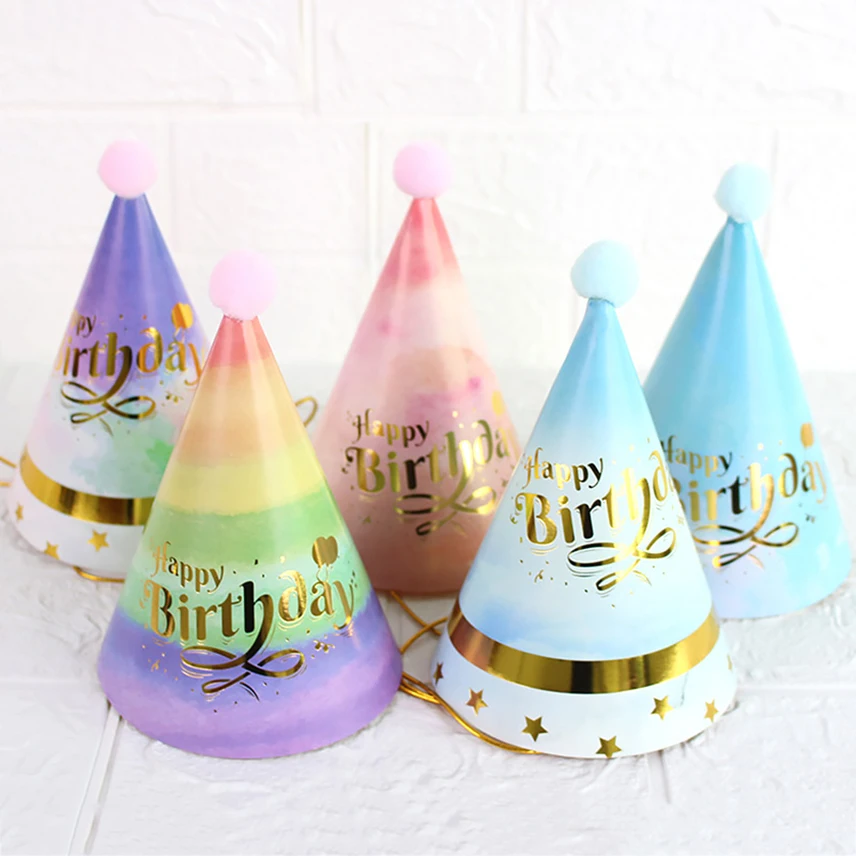 

Kids Boy Girl Birthday Hat Bronzing Birthday Paper Cap Party Decoration Baby Shower Happy Birthday Decoration Party Supplies
