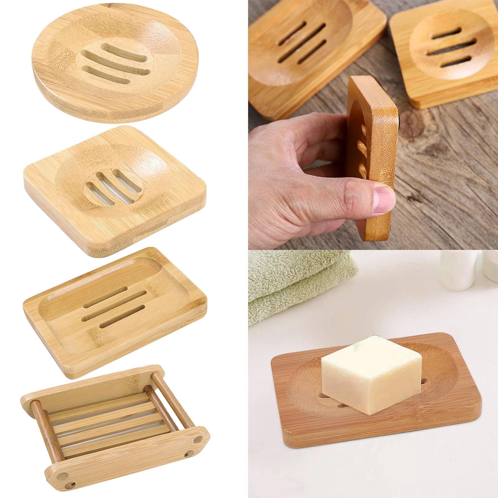 

Home Wash Shower Toilet Bamboo Soap Tray Soap Dish Holder Bathroom Kitchen