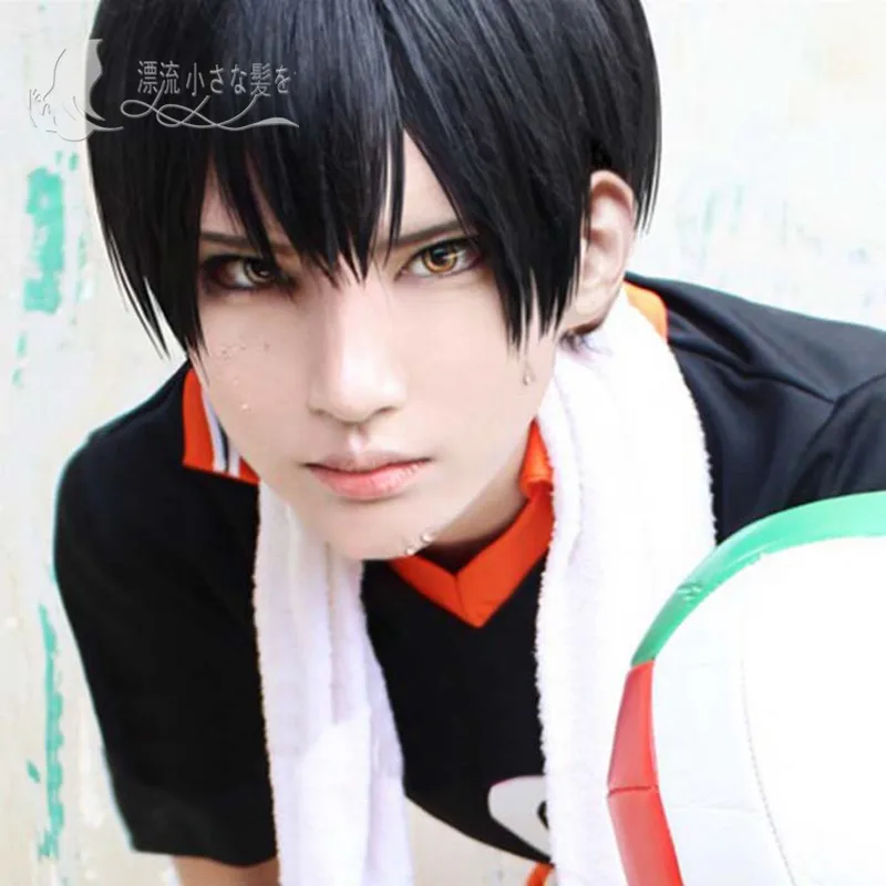 Аниме Haikyu! Волейбольный парик Kageyama Tobio для костюмированной вечеринки короткий