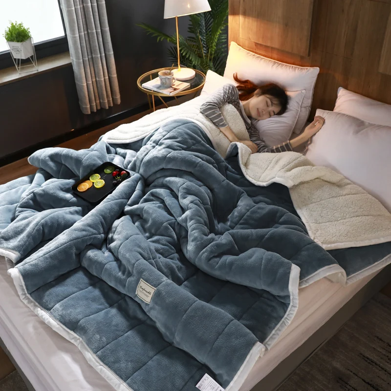 

High Quality solid Super Thick Warm Blanket For Beds winter polar fleece sheep blanket Home decoration