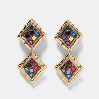 flatfoosie vintage za crystal dangle earrings for women fashion new geometric statement drop earring female party luxury jewelry