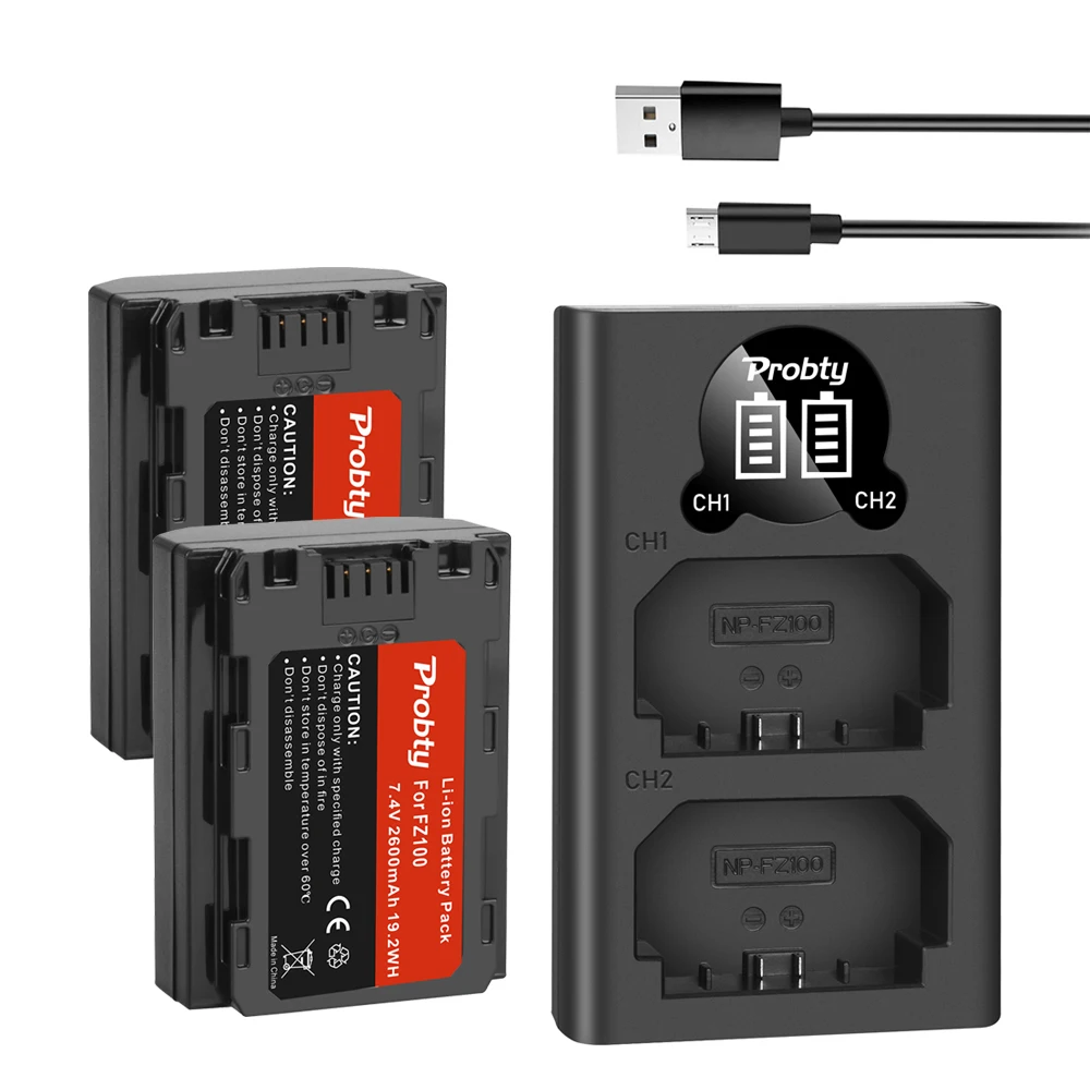 Батарея SONY NP-FZ100 NPFZ100 + светодиодное зарядное устройство с двумя USB-портами для