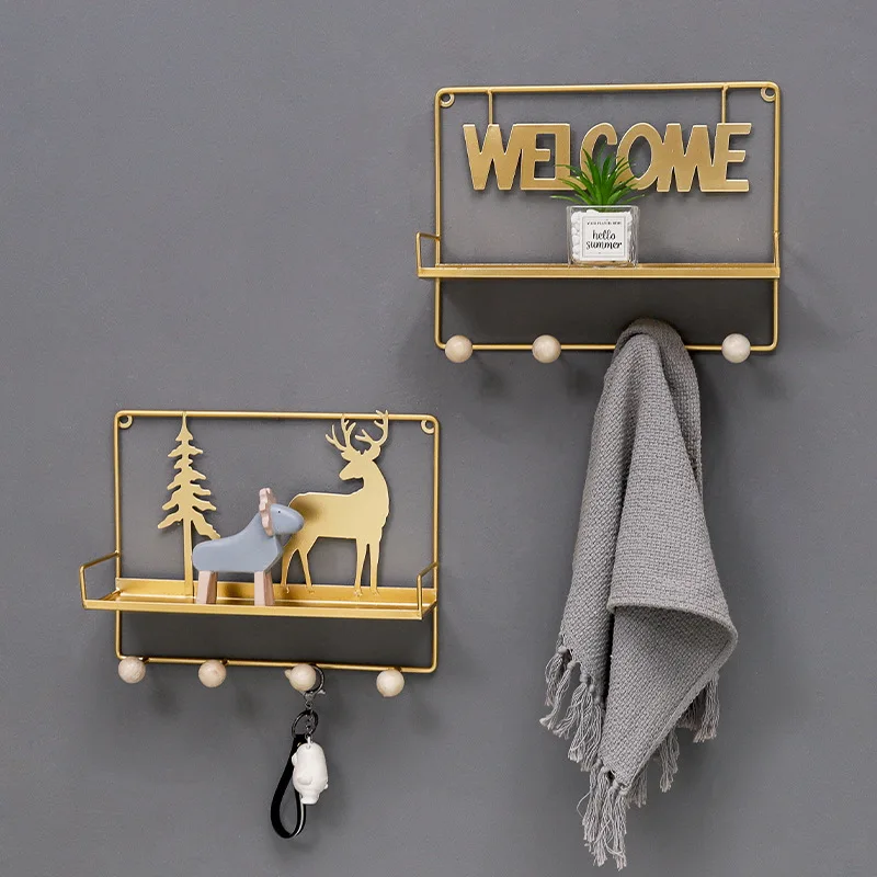 

Welcome and Deer Storage Holders & Racks Behind Doors Linving Room Iron Home Deco Key Towel Sundries Storage Racks Gold