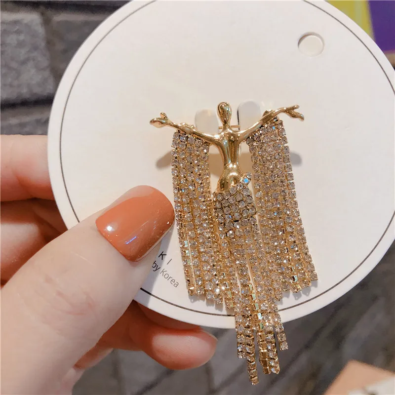 Корейская модная золотая металлическая брошь Стразы булавка для шали Пряжка