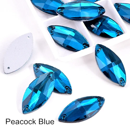 Peacock blue Многие Цвета лошадиный глаз пришить стразы маркиза, головастой формы лист с украшением в виде кристаллов Стекло пришить стразы свадебное платье Y1651 - Цвет: Peacock blue