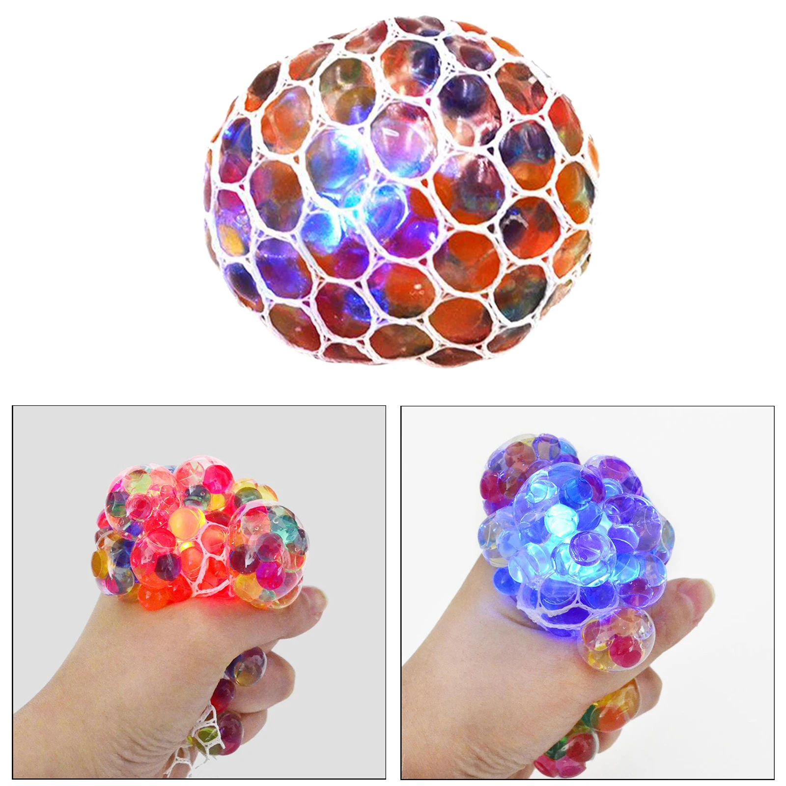 

Mesh Squeezing Grape Balls Stress LED Glitter Toys Stress Relief Ball Light Up Squishy Toys