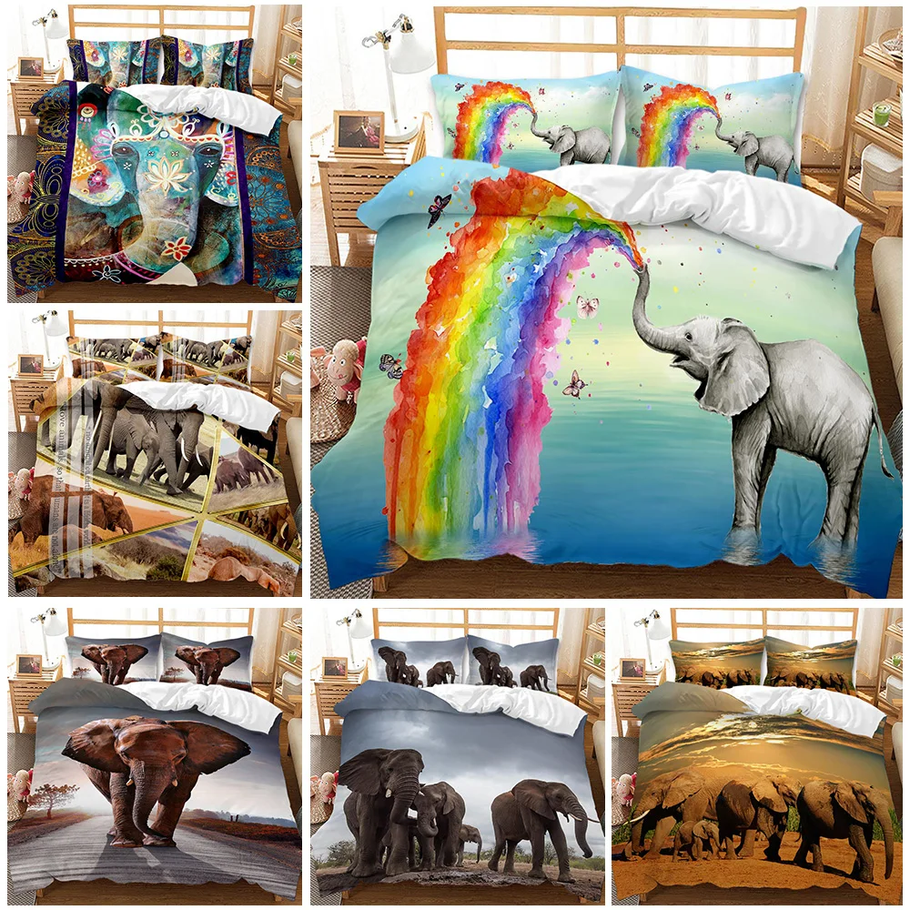 

Elephant pattern Printed 3d Bedding Set Animals Home Decor Queen Size Bedspread Polyester Bedclothes Soft Duvet Cover Pillowcase