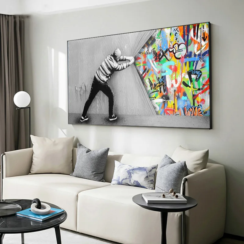 Уличная Картина граффити на холсте плакаты и принты за занавеской Настенная