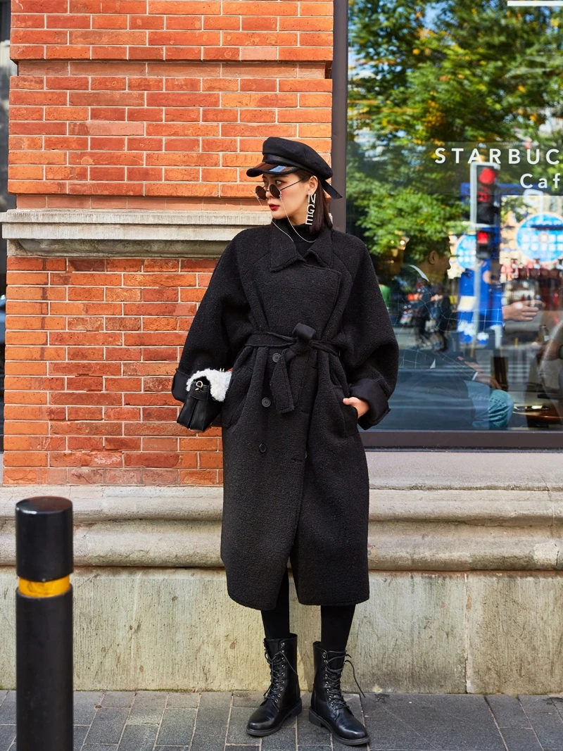 

Long Lamb Wool Coat 2020 Women's Winter Fur Long Tie Motorcycle Loose Velvet Cotton Clothes Plus Size High Street Biker Coat