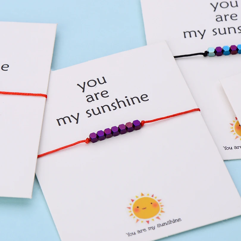 IYOE Wish Card You Are My Sunshine крошечные бусины браслеты с подвесками для женщин и мужчин геометрические бусины ручной работы красный браслет с нитью подарок