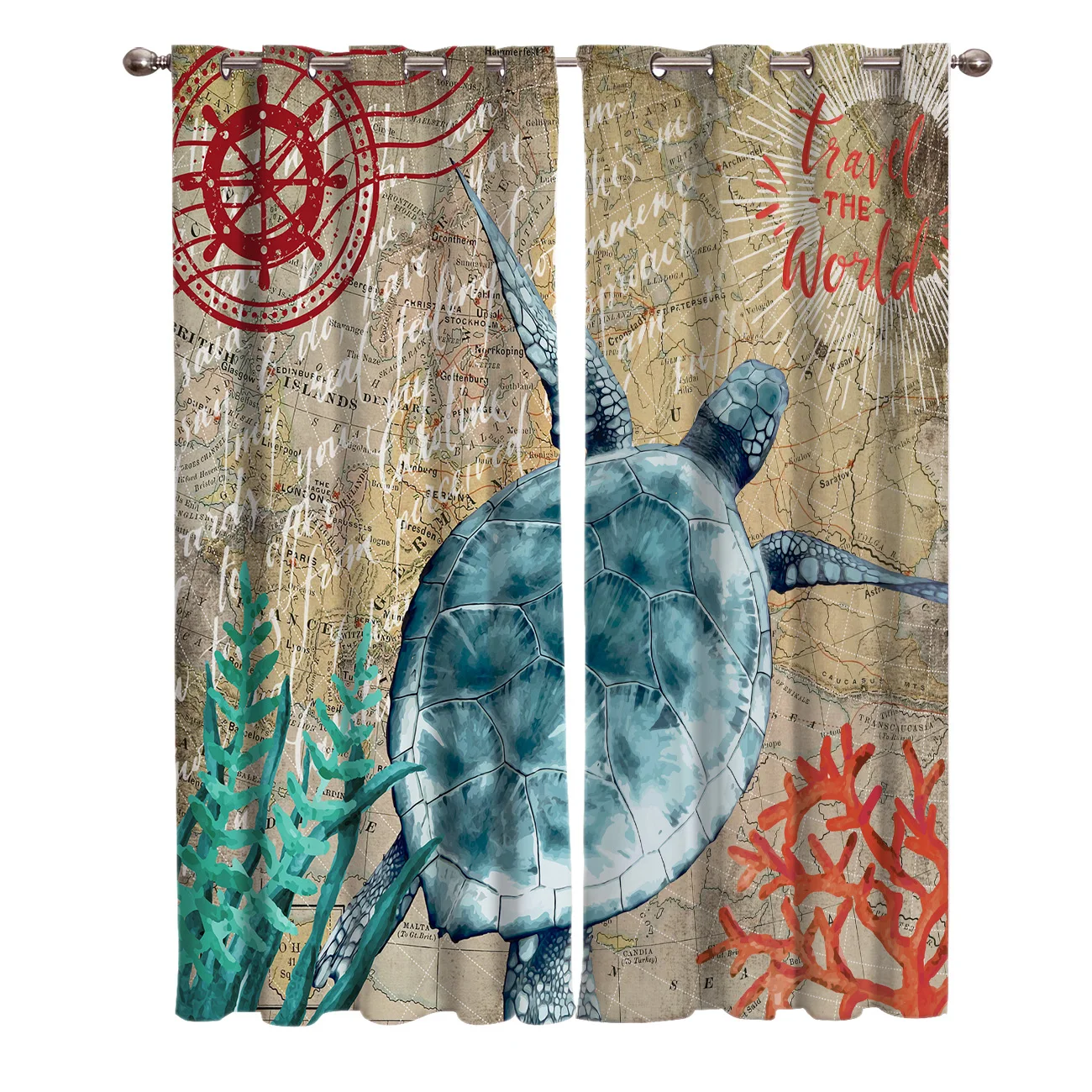 Морская тема морская черепаха Ретро Карта оконные занавески s балдахин большие