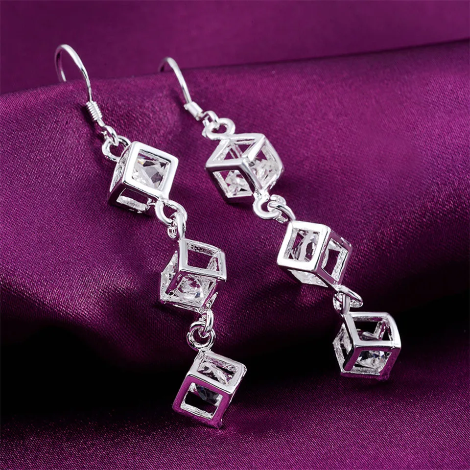 

Square Cubic Zirconia Created Wedding Engagement Drop Earrings For Women 925 Silver Fine Jewelry Gifts