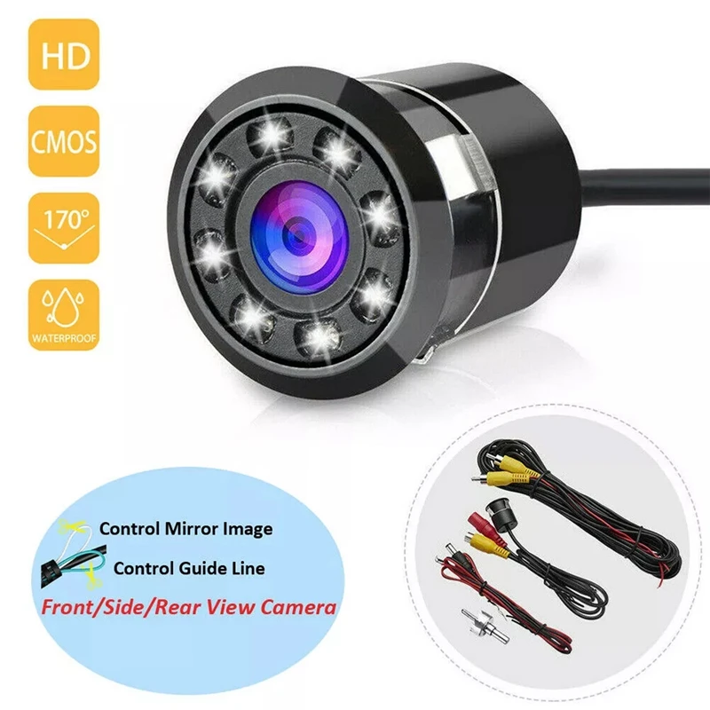 

Автомобильная камера заднего вида, 8 светодиодный, круглая камера заднего вида, 170 градусов, HD, ночное видение, универсальная