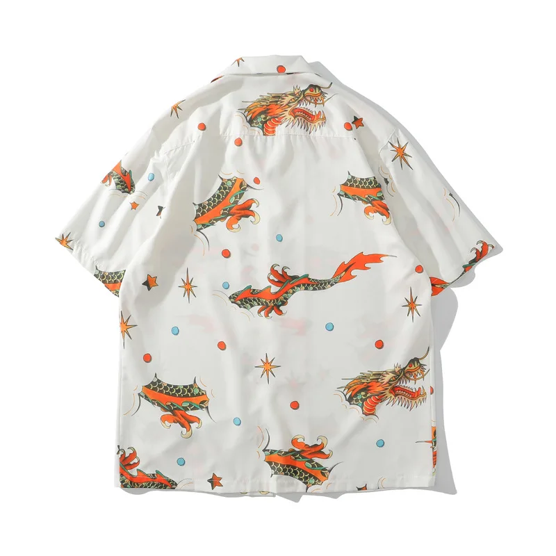 Рубашка мужская с принтом китайского дракона модная блузка коротким рукавом