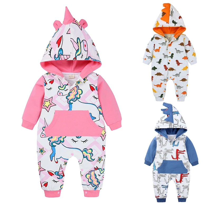 

2021 Bobysuits, принт с героями мультфильмов, детский наряд симпатичный комплект для новорожденной девочки, комбинезон с капюшоном и длинными рук...