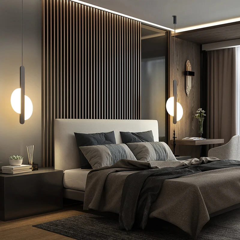 Lâmpada de Cabeceira Nordic Estilo Simples Quarto Pingente Iluminação Led Atmosfera Lâmpada Sala Estar Lâmpadas Suspensão Preto Branco