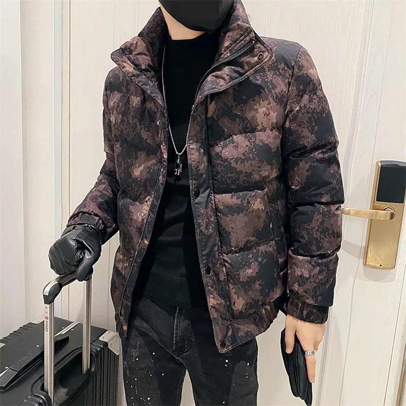 Autumn Winter Jackets for Men's Korean Camouflage Print Thicken Zipper Parka Warm Casual Slim Street Overcoat Chaquetas Hombre