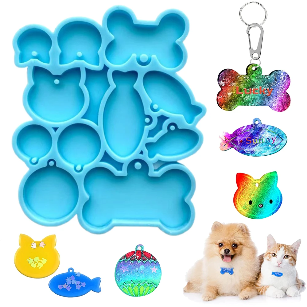 Набор силиконовых форм для рукоделия, бирка для домашних животных из смолы, для кошек, рыб, костей, собак, подвесной брелок, форма УФ-отверждаемая эпоксидная смола, изготовление брелоков