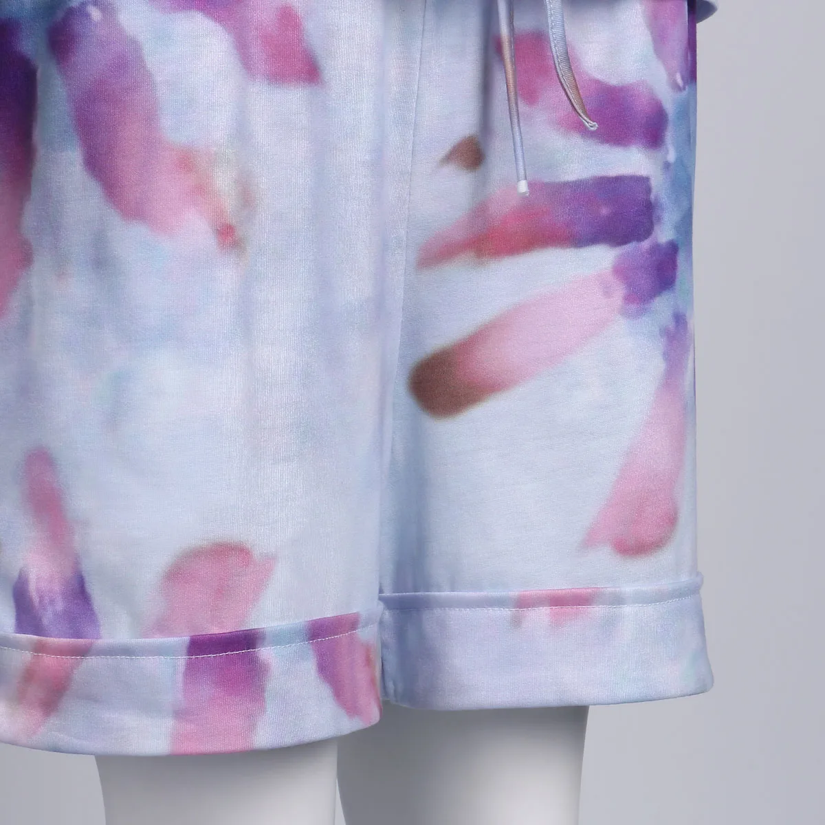 

Women's Tie-Dye Print Outfit Casual Loose Short Sleeve + Drawstring Shorts Sport Home Set