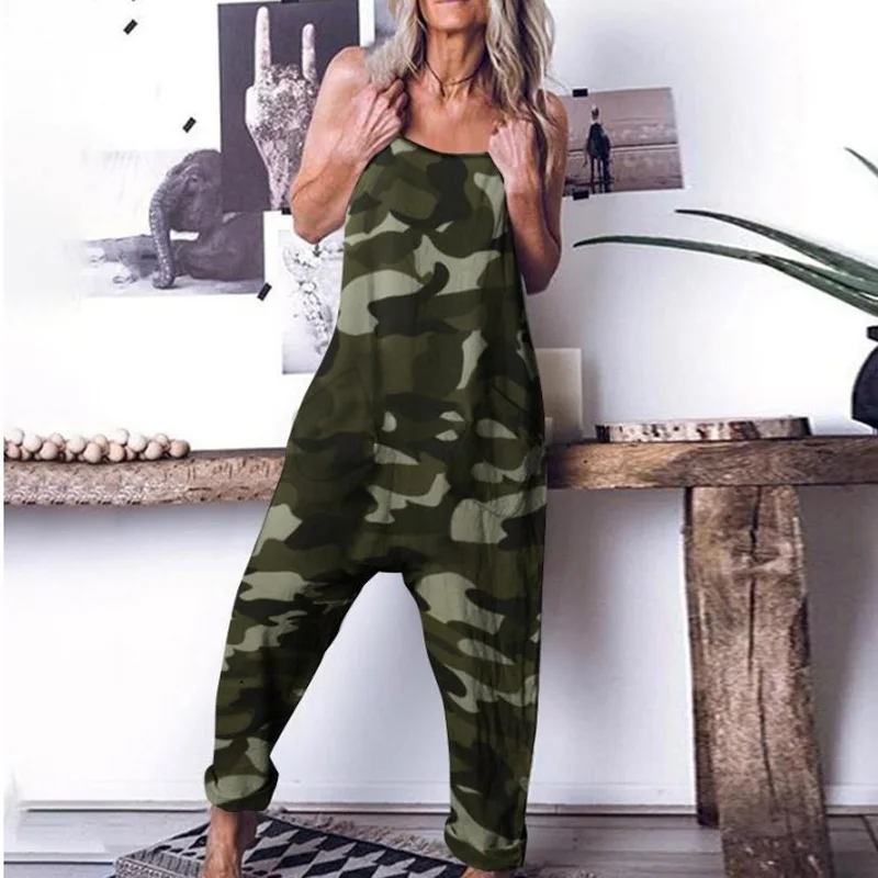 

Women Sleevless Loose Casual Camouflage Jumpsuits Plus Playsuits Ladies jumpsuit overalls Rompers Long Pants Oversized S-5XL