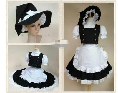

TouHou Project Kirisame Marisa Maid Dress Cosplay Costume Full Set With Hat Custom Made Free Shipping