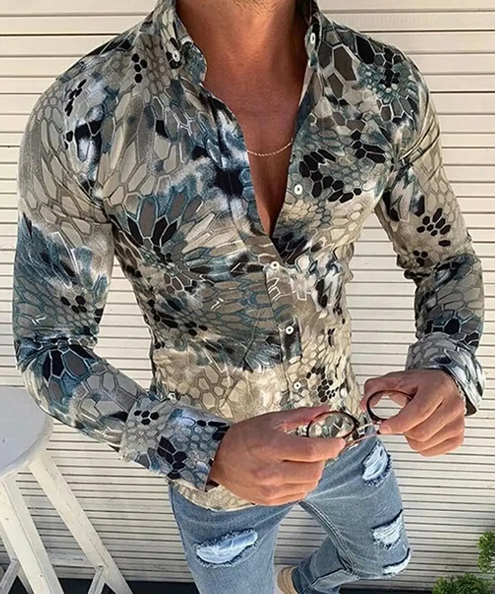 Рубашка мужская с длинным рукавом модная Повседневная блуза В гавайском стиле