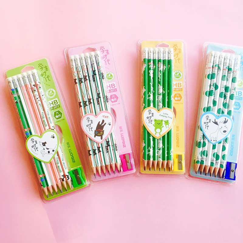 Set Cute Cartoon Animal Pencils With Erasers Japanese Stationery Pencil For School Kids Writing Drawing