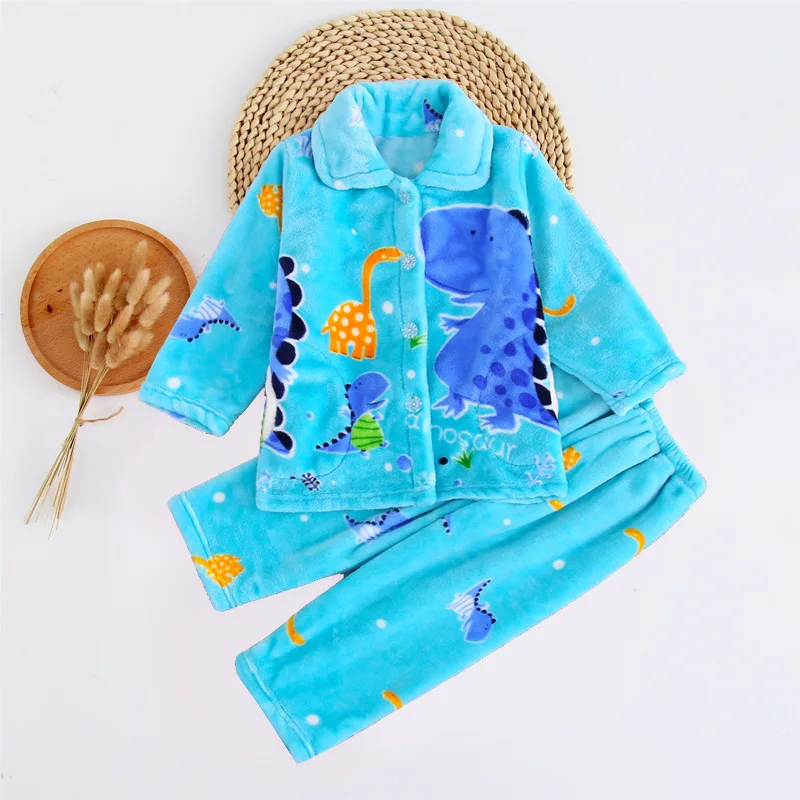 Sky Blue 01 Pajamas Теплая зимняя Пижама; Фланелевая Пижама для детей; комплект для маленьких мальчиков и девочек; детские пижамы с рисунком; пижамы для младенцев - Цвет: Sky Blue 01 Pajamas