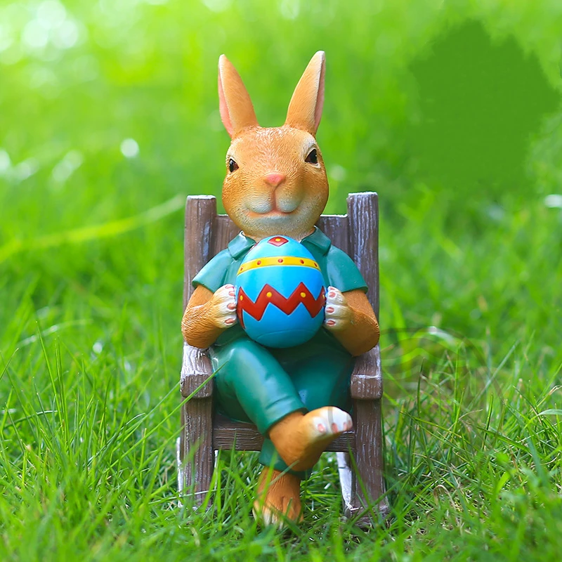 

Resin Rabbit Figures 15cm/6'' Rocking Rabbit with Easter Egg for Easter Home Living Room Table Fireplace Decoration Easter Gift