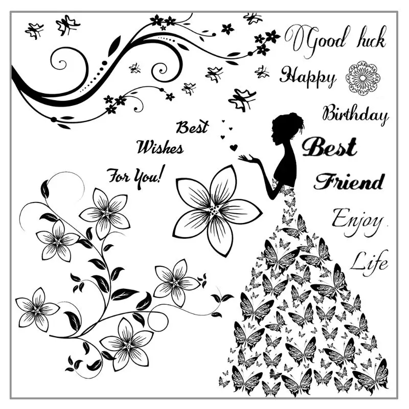 

2021 New Flowers Butterfly DIY Silicone Clear Stamp Seal Scrapbook Embossing Album Decor