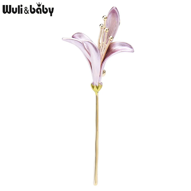 

Wuli&baby New Enamel Lily Flower Women Brooches Pink Blue Flower Weddings Party Casual Office Brooch Pins Gifts