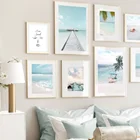 Плакаты и принты с изображением голубого моря, пляжа, волн, пальмы, цветущего персика, художественная стена с цитатой, скандинавский пейзаж, Картина на холсте, домашний декор