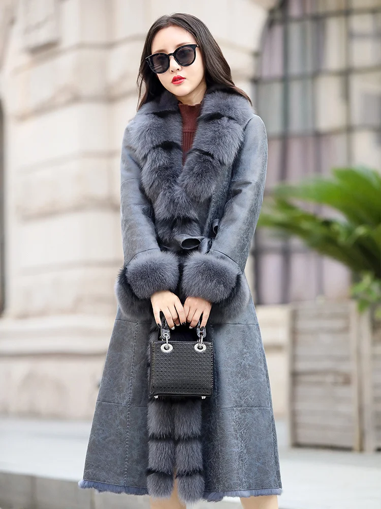 Зимнее пальто из натурального меха Женская длинная замшевая куртка лисьего