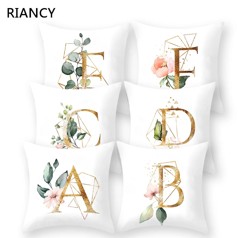 

Letter Alphabet sofa Decorative Polyester Pillow Case Pink Flowers Home Decoration Cushion Cover 45*45cm Kids Room Decor 40972