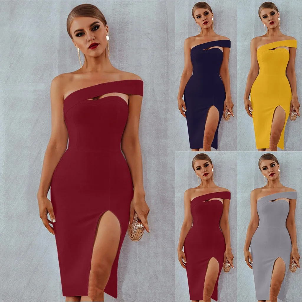 Женское облегающее платье sukienka Элегантное летнее без бретелек с разрезом vestidos ropa